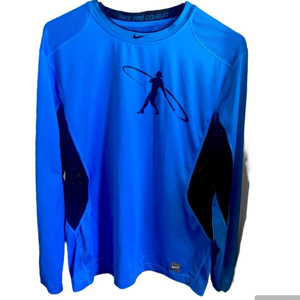 NIKE Men's Royal Blue Pro Combat Dri-Fit Active Fitted Long Sleeve Shirt